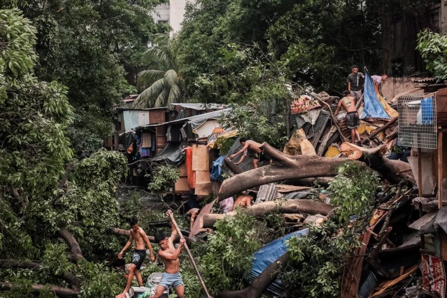 A Balete tree fell on several houses in Estero de Magdalena Recto Ave., Binondo, Manila, on Thursday, May 18, 2023. Five people were trapped after a balete tree fell, which resulted in the collapse of a wall.