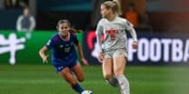 Philippines' defender #16 Sofia Harrison (L) and Switzerland's forward #08 Nadine Riesen vie for the ball during the Australia and New Zealand 2023 Women's World Cup Group A football match between the Philippines and Switzerland at Dunedin Stadium in Dunedin on July 21, 2023. (Photo by Sanka Vidanagama / AFP)