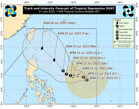 Tropical Depression Egay forecast track (July 21, 2023)