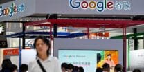 People visit the booth of Google during the World Artificial Intelligence Conference (WAIC) in Shanghai on July 6, 2023. (Photo by Wang Zhao / AFP)