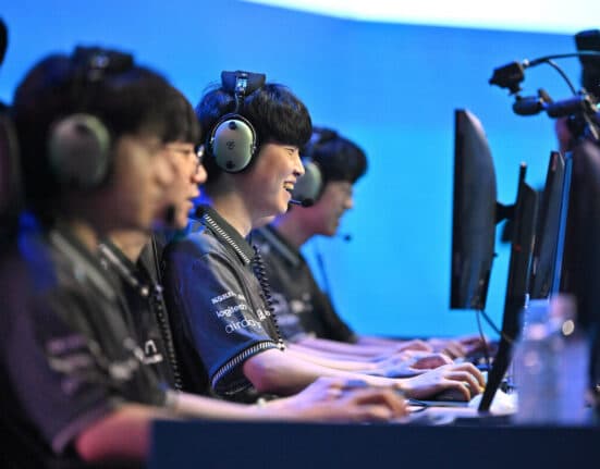 E-sports League of Legends South Korean national team players prepare for a friendly match between South Korea and Vietnam ahead of the upcoming Asian Games in Gwangmyeong on September 11, 2023. (Photo by Jung Yeon-je / AFP)