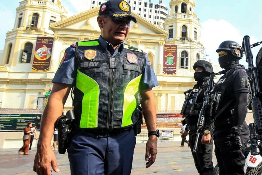 Manila Police District Director PCol Arnold Thomas Ibay inspected the Quiapo area in Manila on Wednesday, December 6, 2023, as the NCRPO will be on full alert in preparation for the incoming "Simbang Gabi." Photo by Ryan Baldemor