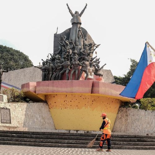 In celebration of EDSA People Power Revolution Anniversary, workers rush to finish repainting and cleaning the Edsa People Power Monument on Friday, Feb 24.